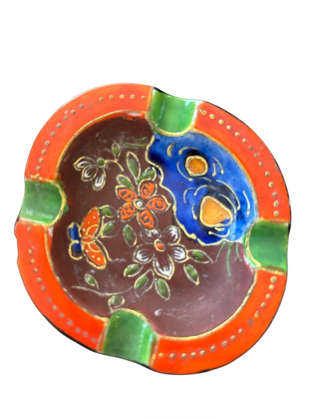 Colorful Ceramic Ashtray Vintage, hand painted from Japan